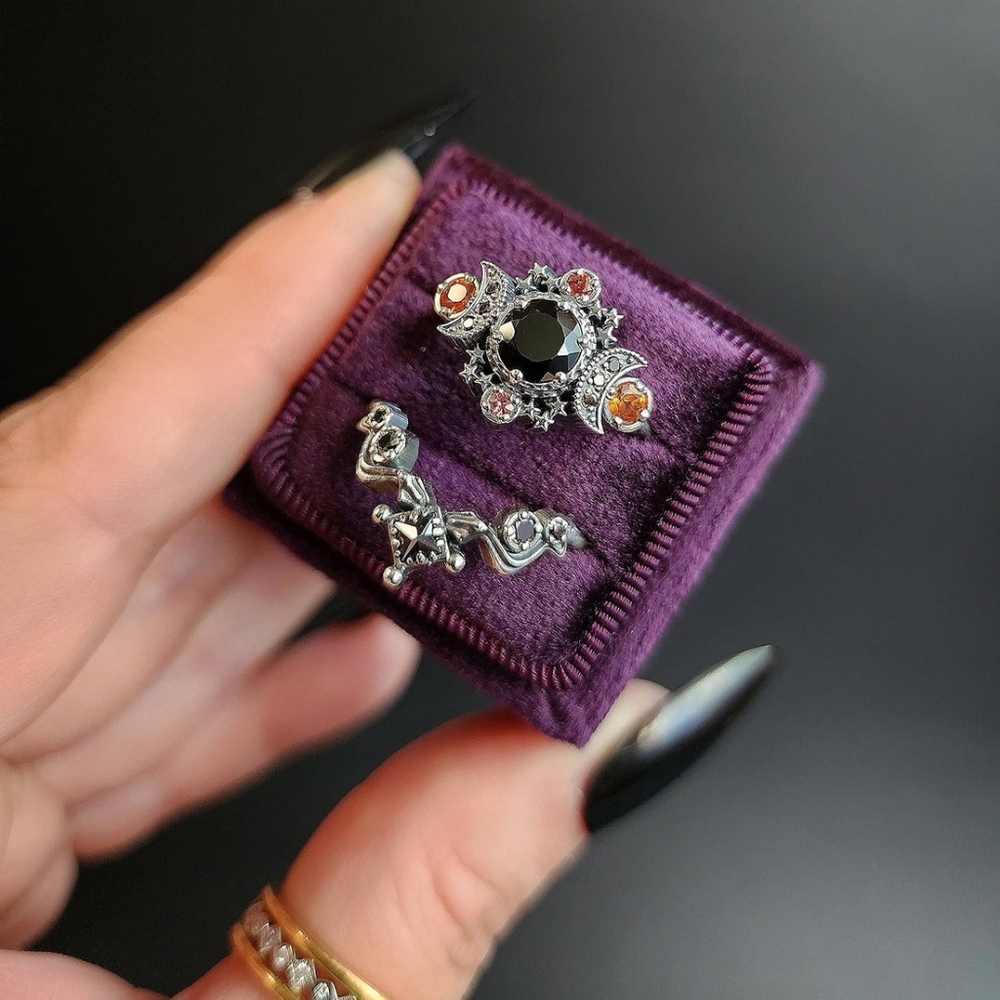 Silver Black Stone Celestial Ring Set - Women's Fashion - Picture 8 of 16